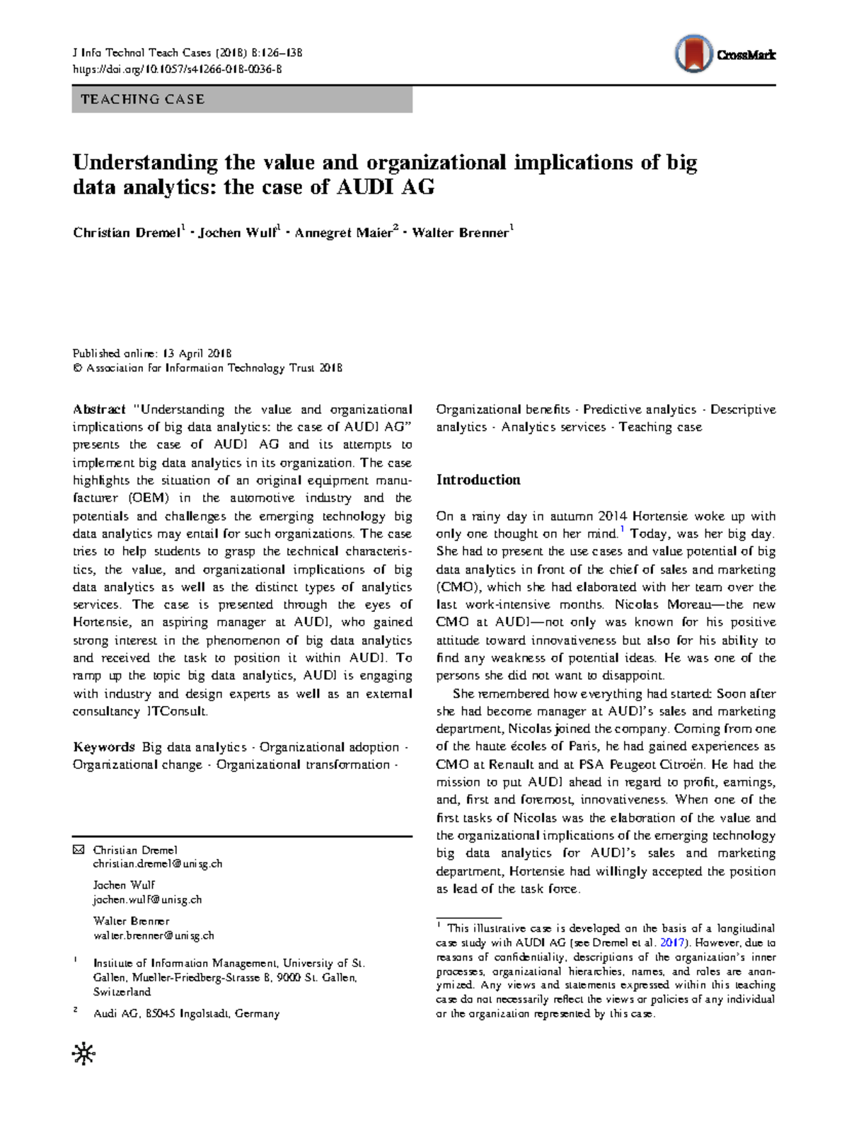 Understanding Big Data Analytics: A Case Study on AUDI AG - Studocu