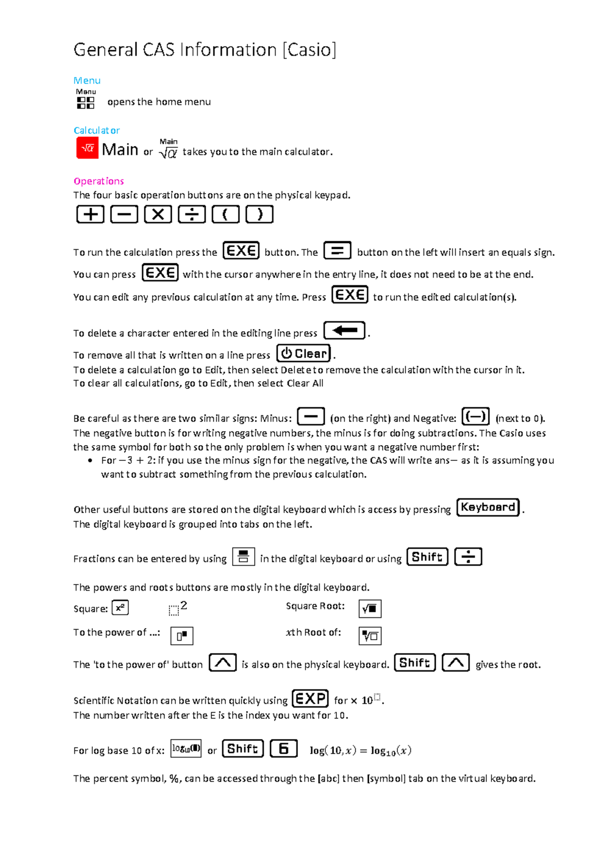 General CAS Operations Guide for Casio Calculators - Studocu