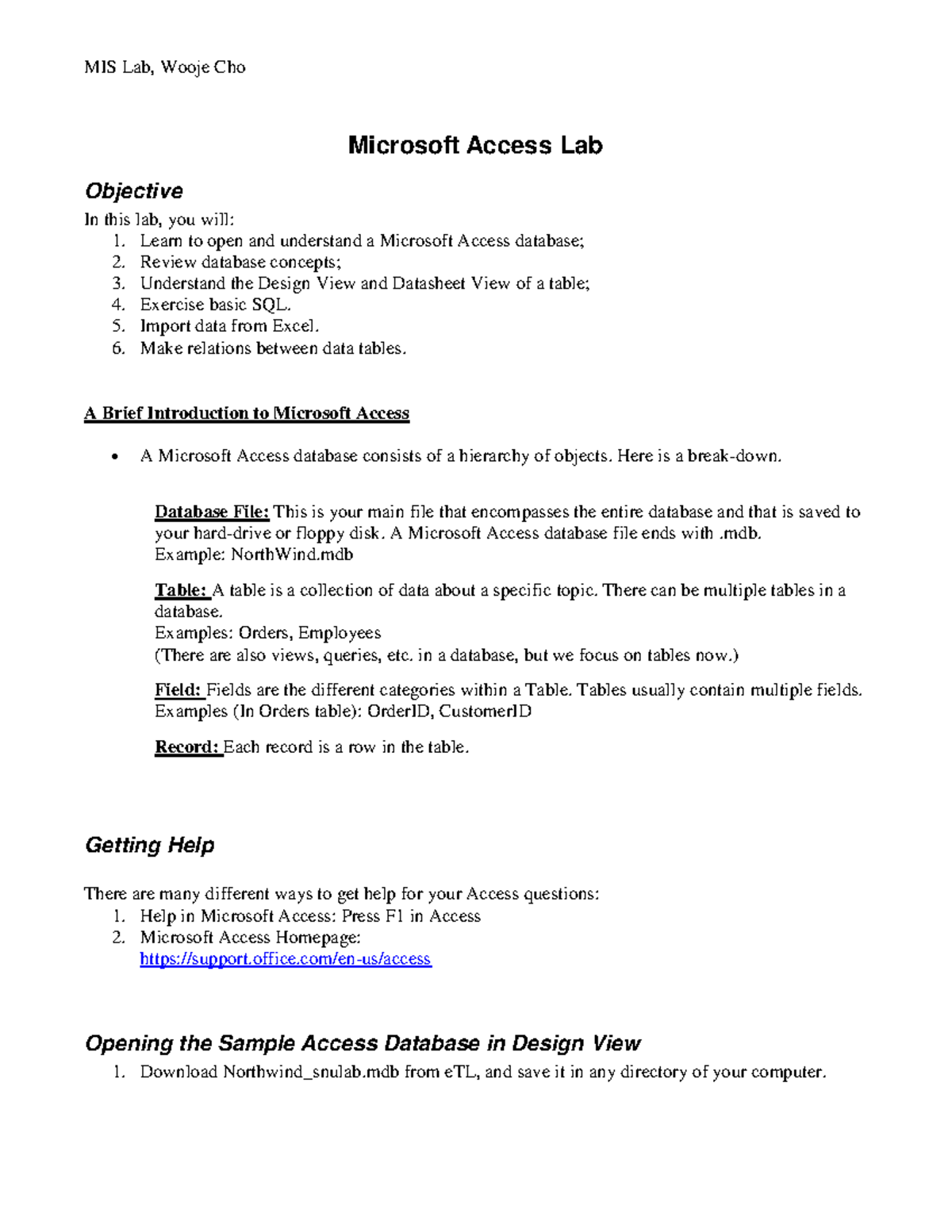 MIS Lab 2: Microsoft Access Database Fundamentals and Exercises - Studocu