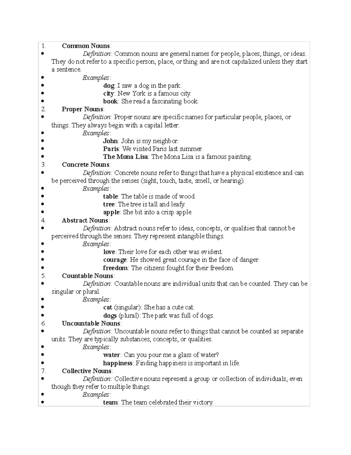 Nouns Overview: Common, Proper, Concrete, Abstract, and More - Studocu