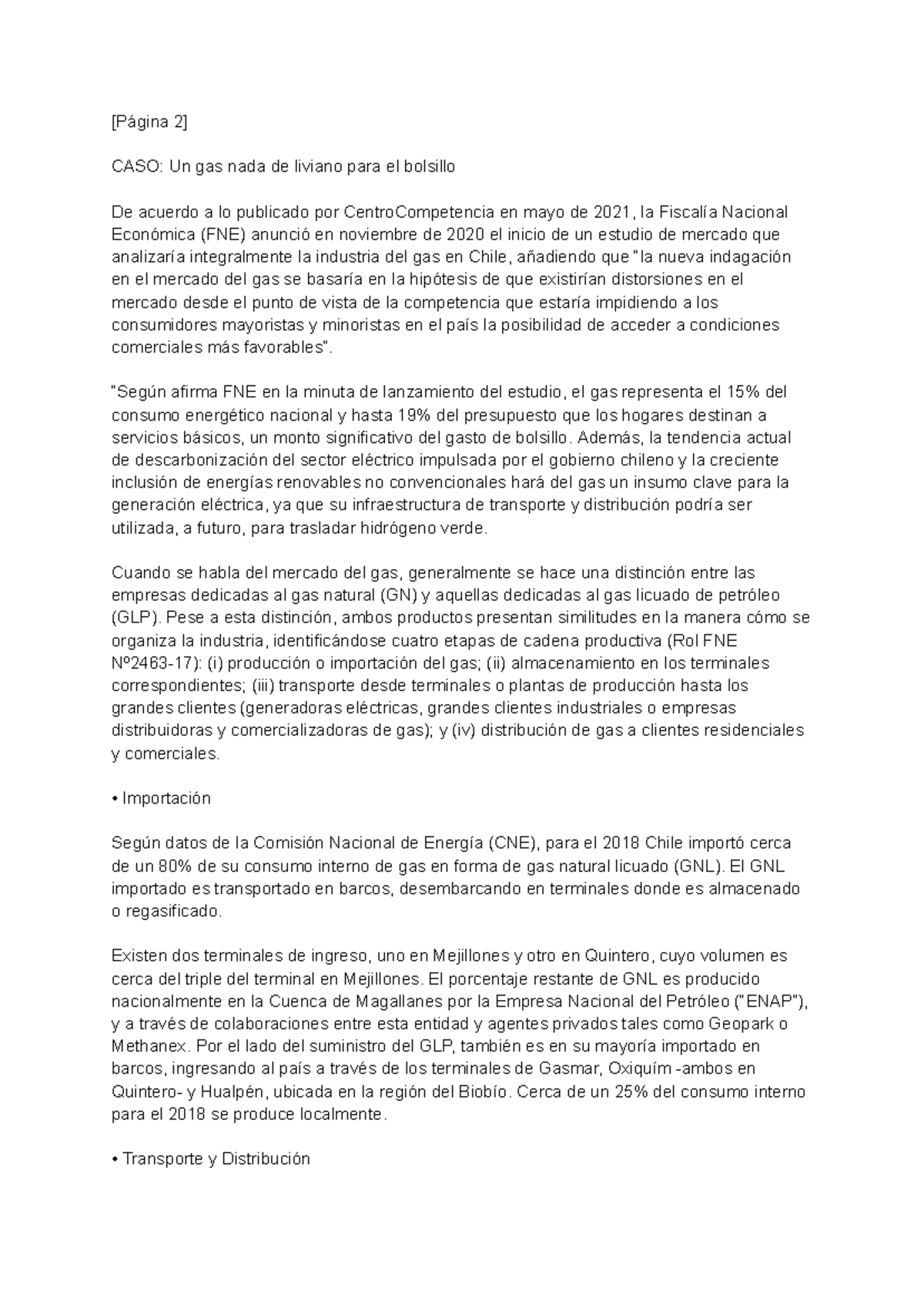 CASO: Estudio de Mercado del Gas en Chile - FNE 2021 - Studocu