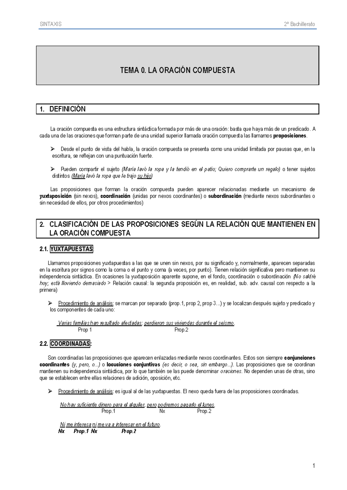 SINTAXIS 2º Bachillerato - TEMA 0: La Oración Compuesta - Studocu