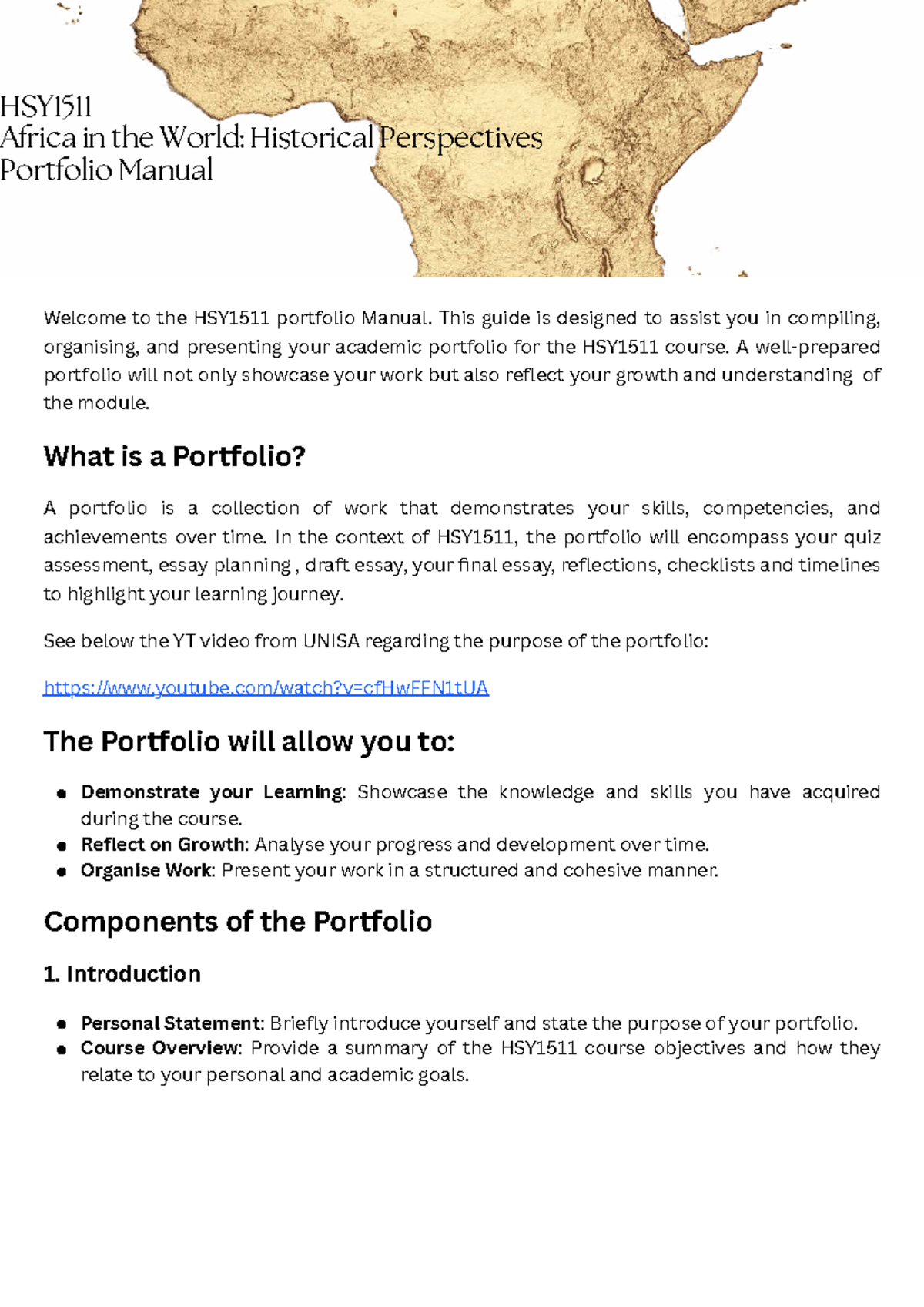 HSY1511 Portfolio Manual for Africa in the World Course - Studocu