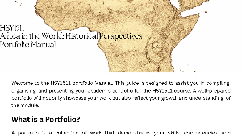 HSY1511 Portfolio Manual for Africa in the World Course - Studocu