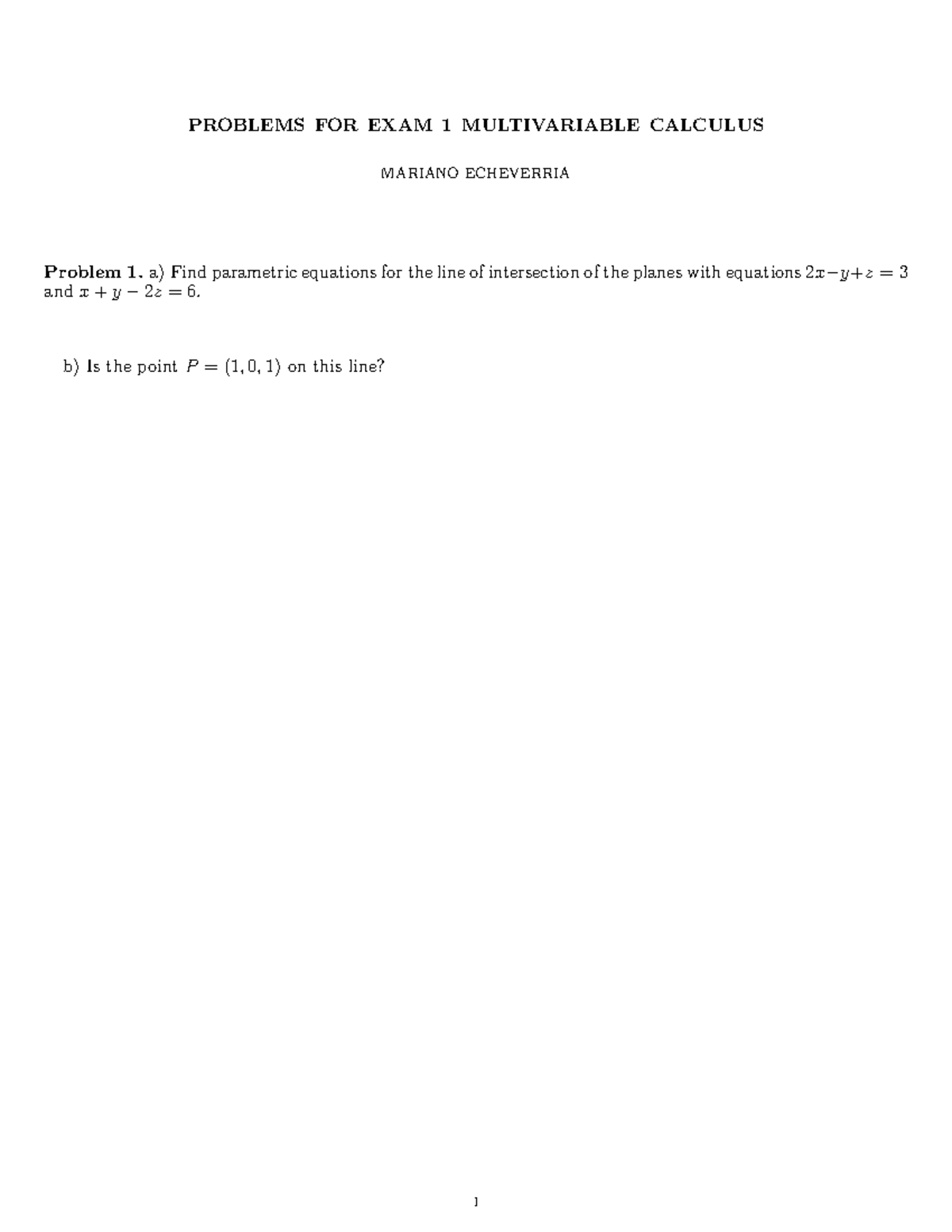 Exam 1 Problems for Multivariable Calculus (MATH 301) - Studocu