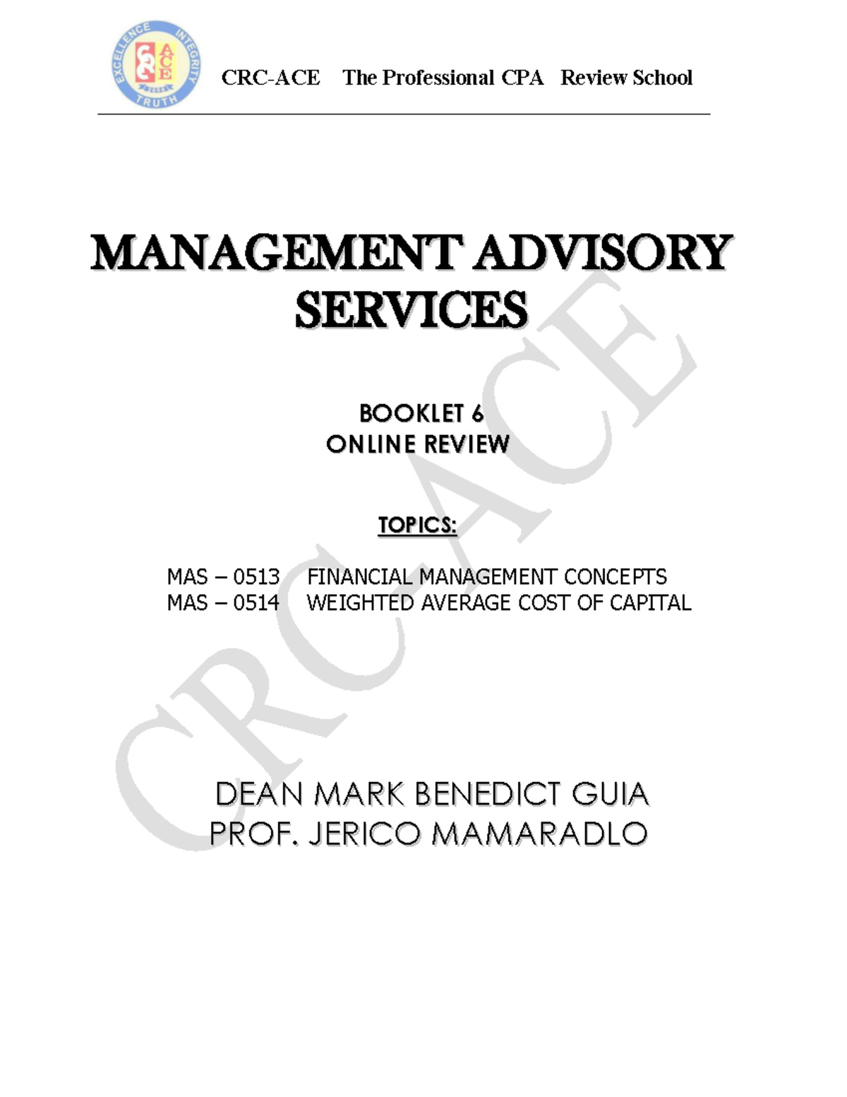 Final Exam Review: Management Advisory Services (MAS 0513/0514) - Studocu