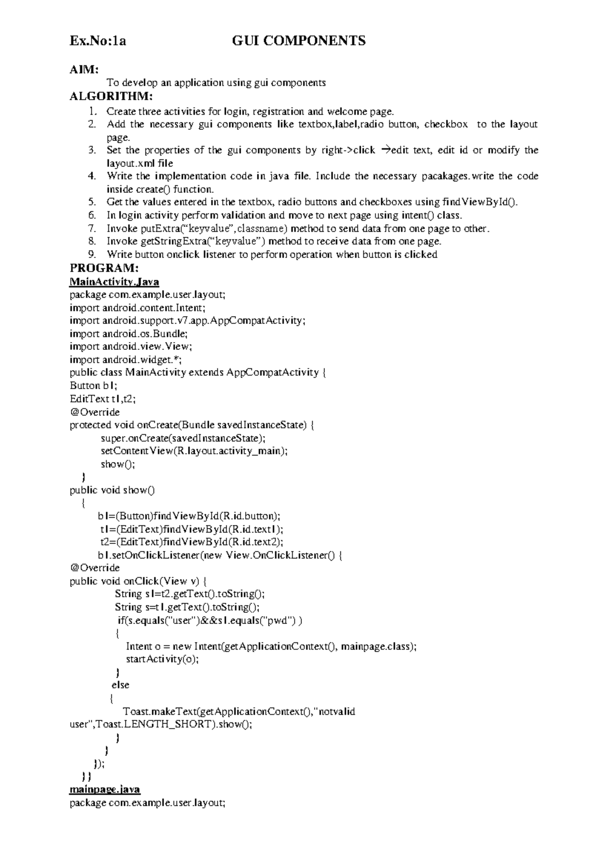 MAD Lab Manual - GUI & Database Applications - CS101 - Studocu