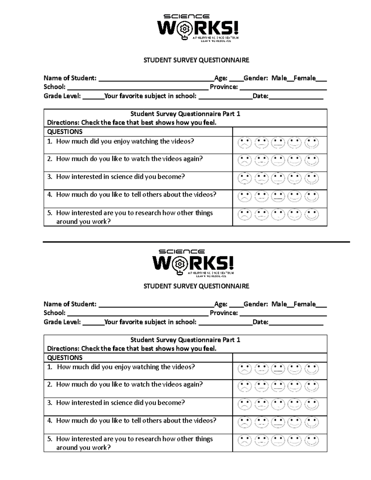GIDA 3 Student Survey Questionnaire - STUDENT SURVEY QUESTIONNAIRE Name ...