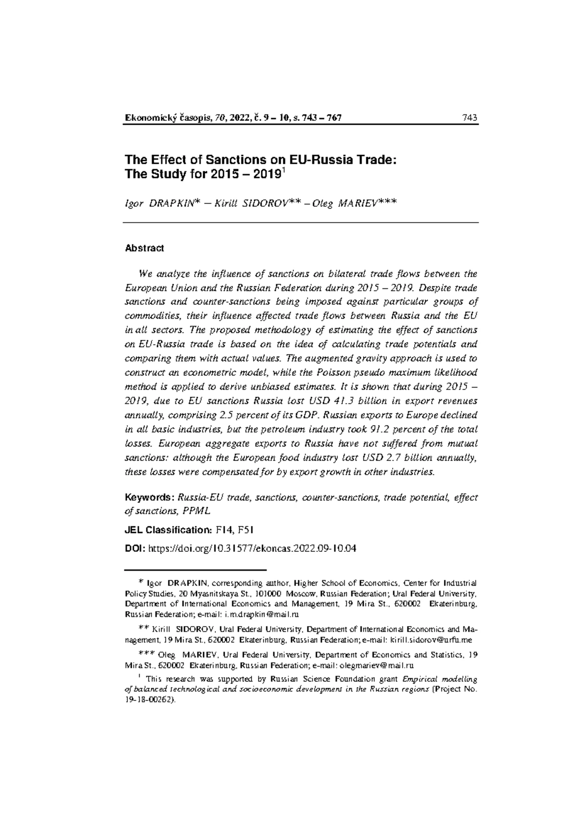 The Economic Effects of EU Tariff Sanctions on Russia: A Sectoral ...