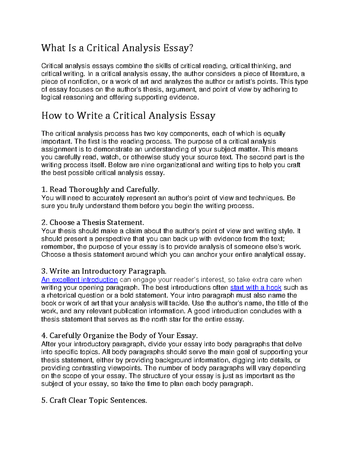 Critical Analysis Essay Guidelines - Week 4 Guide - Studocu