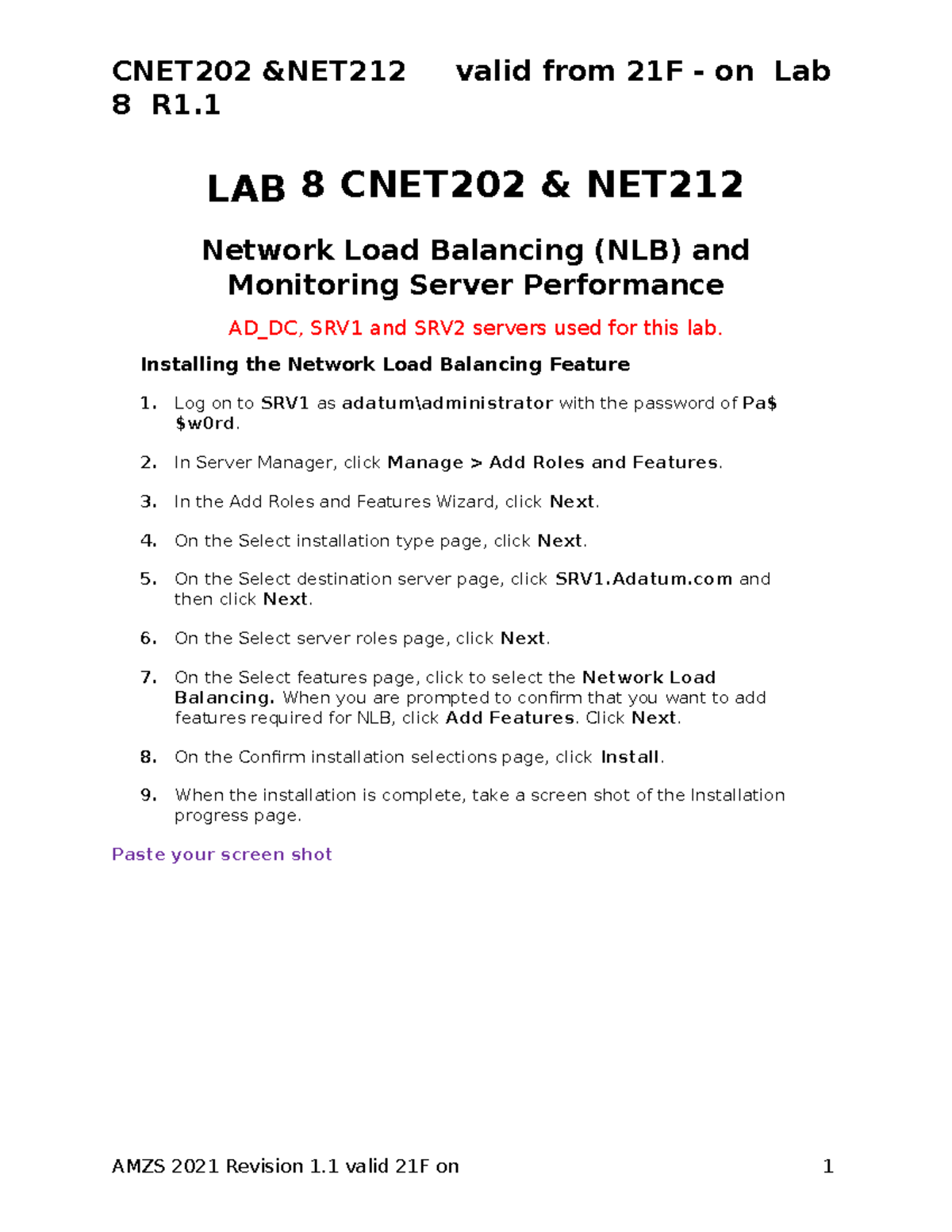 LAB 8 CNET202 & NET: Network Load Balancing & Server Performance - Studocu