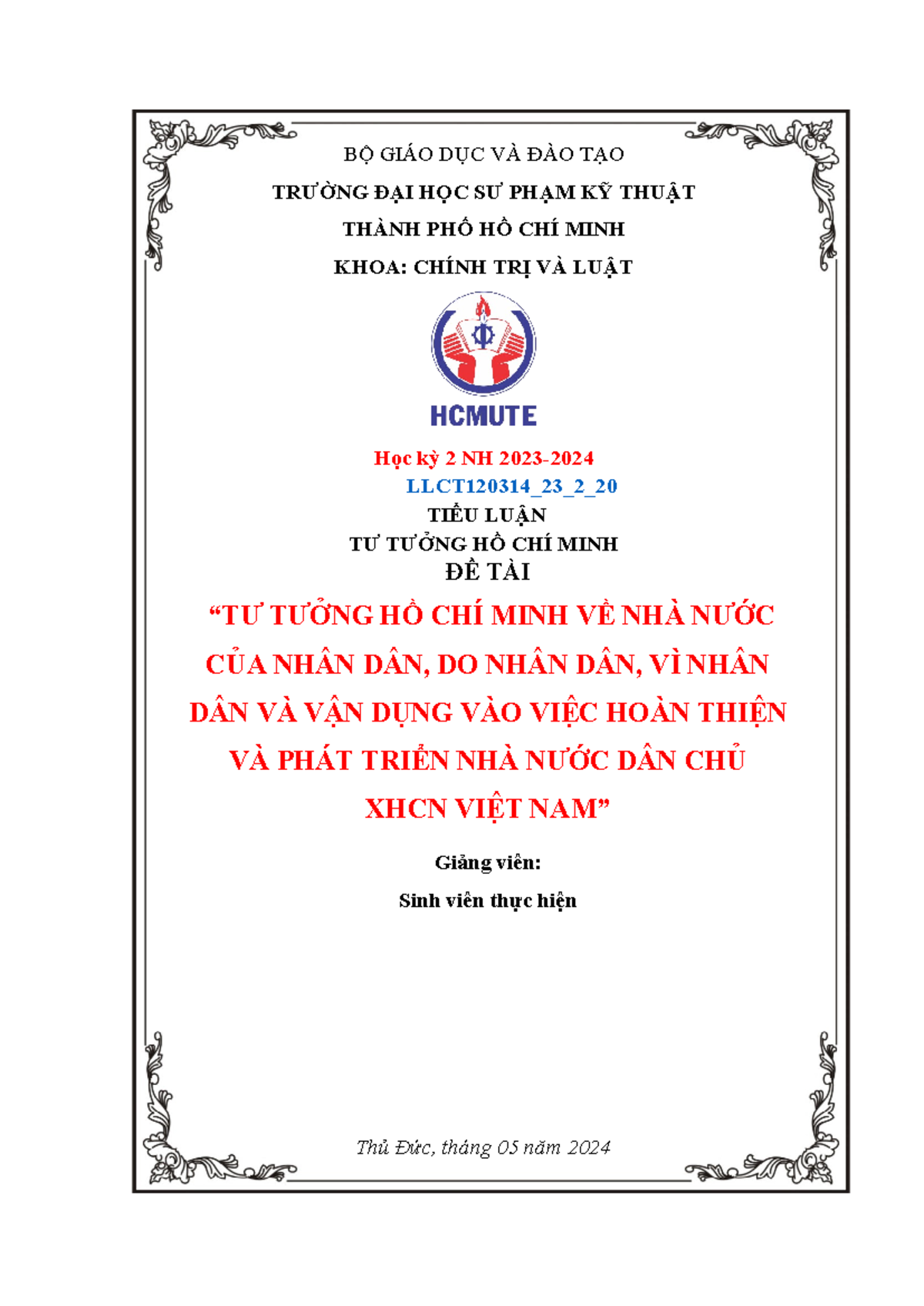 Tthcm TIểu luận - dfvv - BỘ GIÁO DỤC VÀ ĐÀO TẠO TRƯỜNG ĐẠI HỌC SƯ PHẠM ...