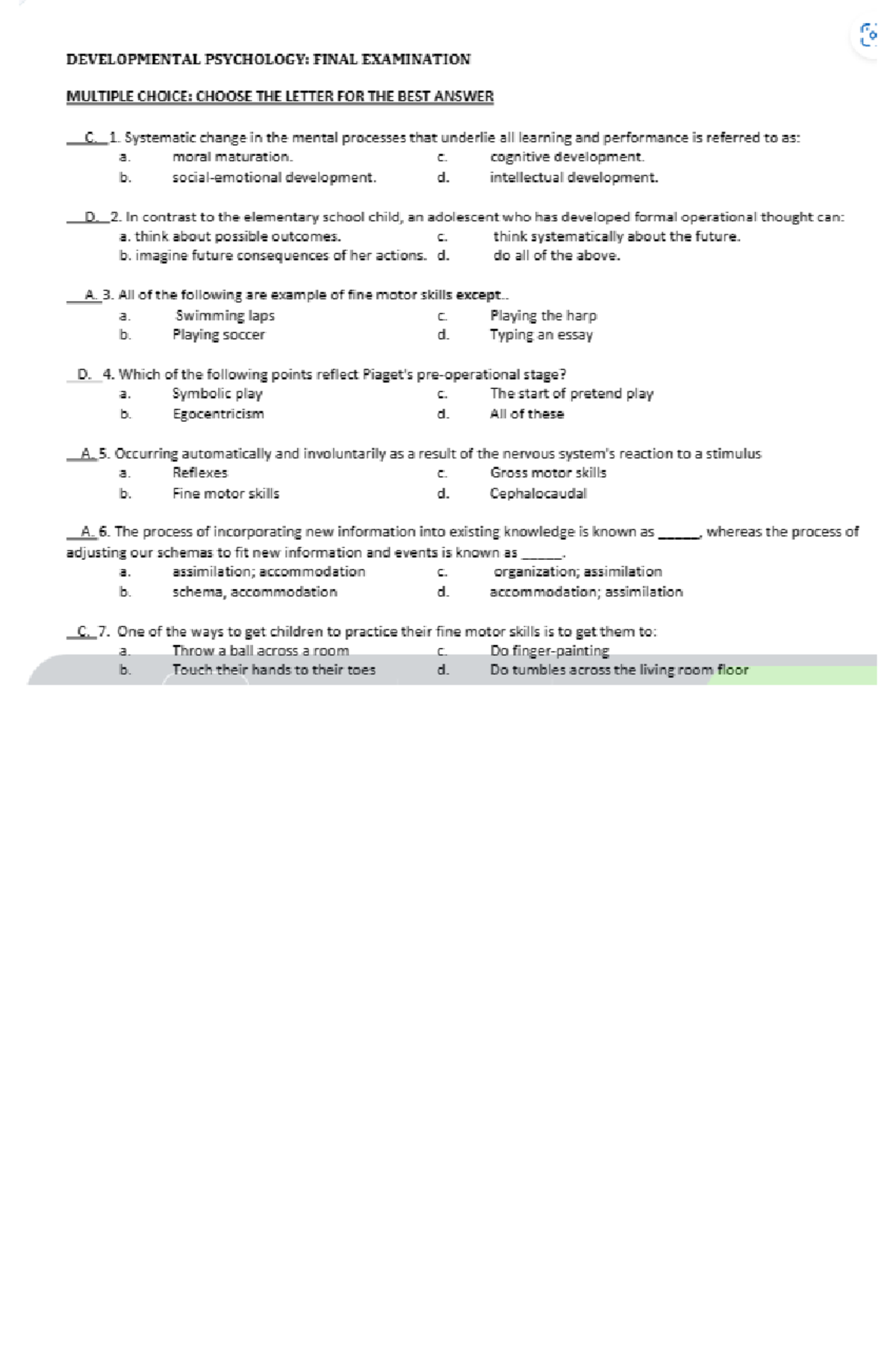 SCHOOL PSYCHOLOGY PRACTICE TEST visual data 8
