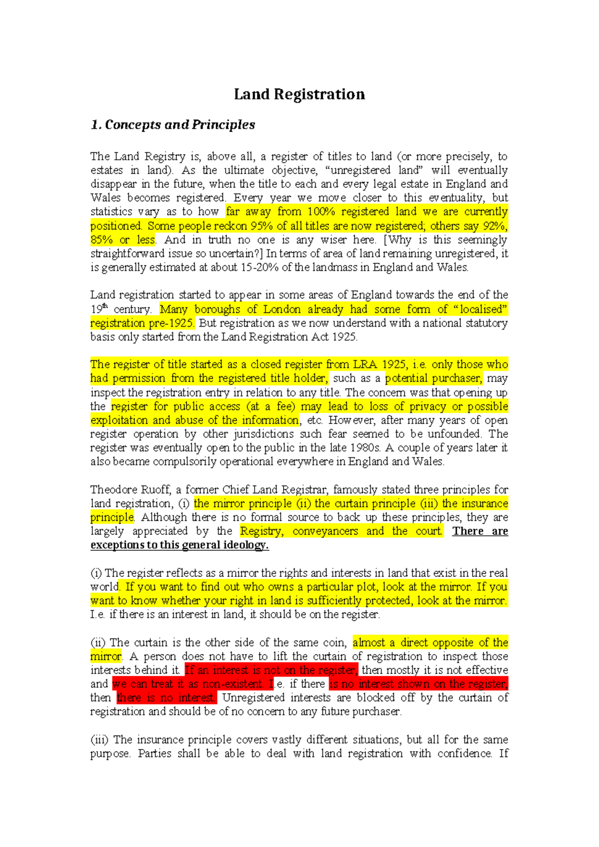 Lecture Notes - Land Registration 1: Concepts & Principles - Studocu