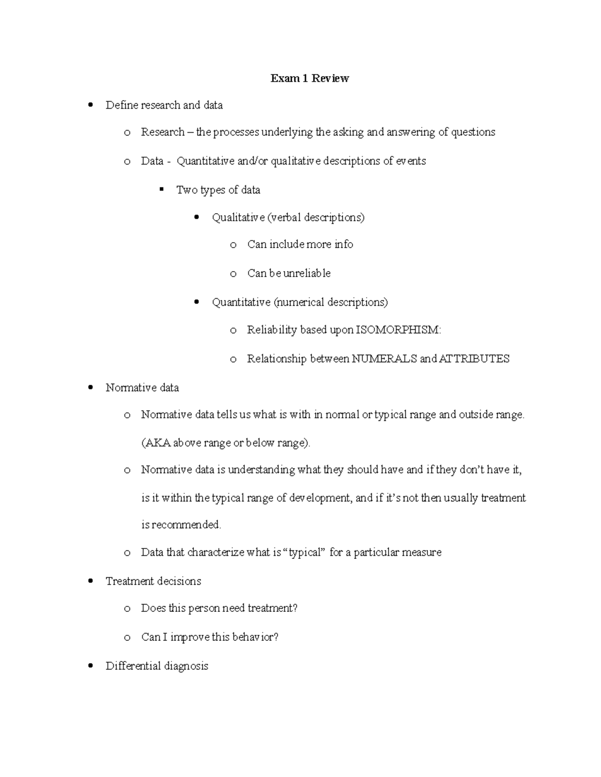 Exam 1 Review - Exam 1 notes - Exam 1 Review Define research and data o ...