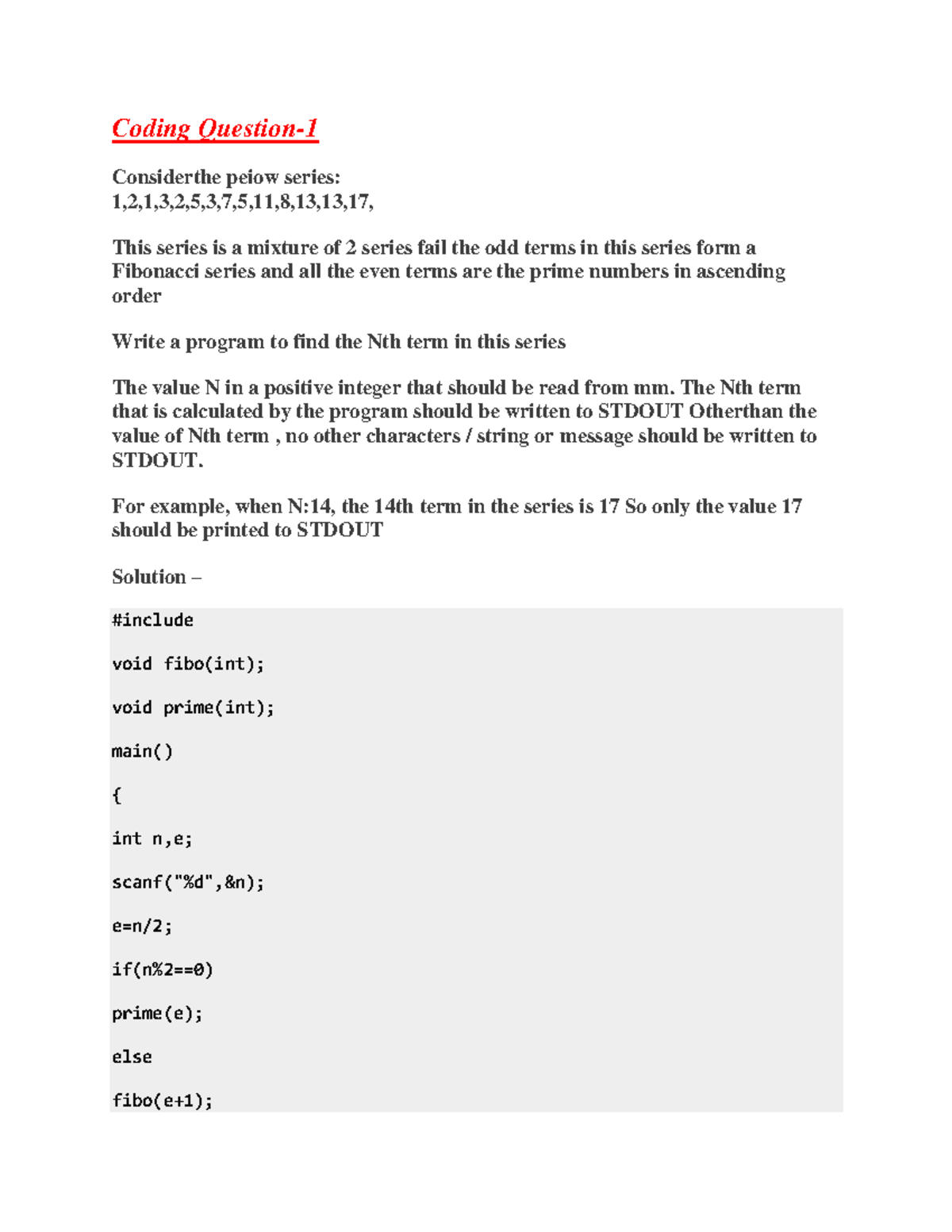 Coding Question Placement Paper: Series, Sorting, and LCS Concepts ...