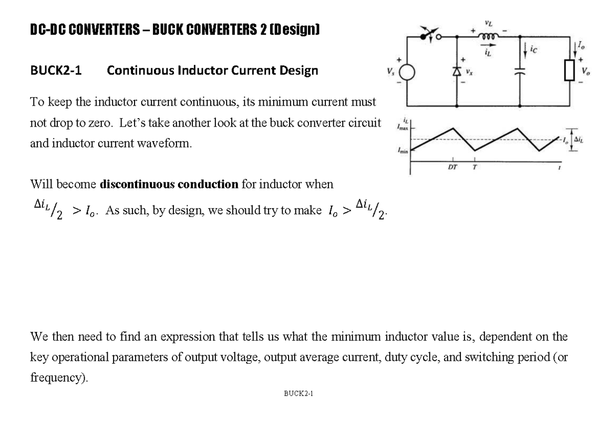 L5 Buck Converter Design - Lecture Notes on Inductor Current - Studocu