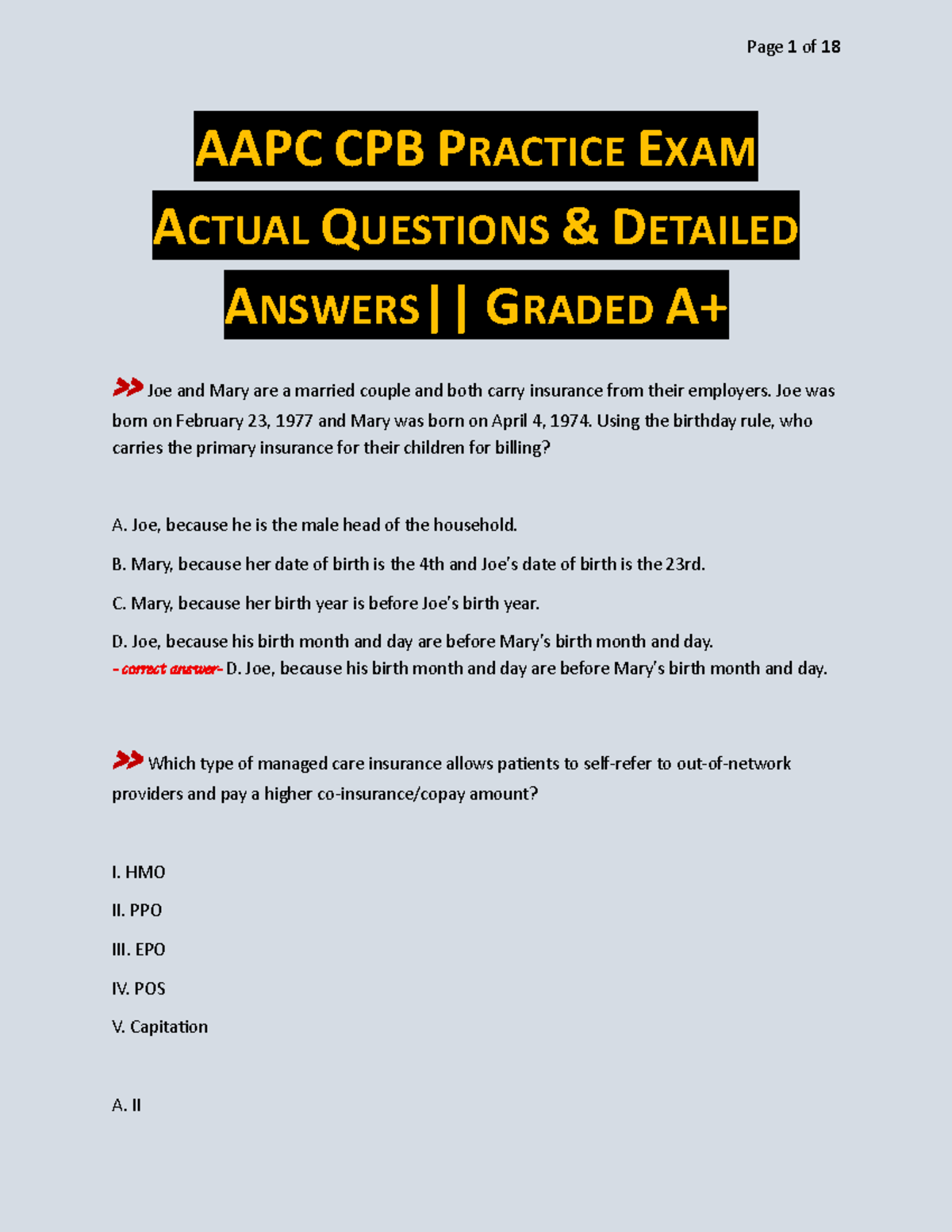 AAPC CPB PRACTICE EXAM: Actual Questions & Detailed Answers Graded A+ ...