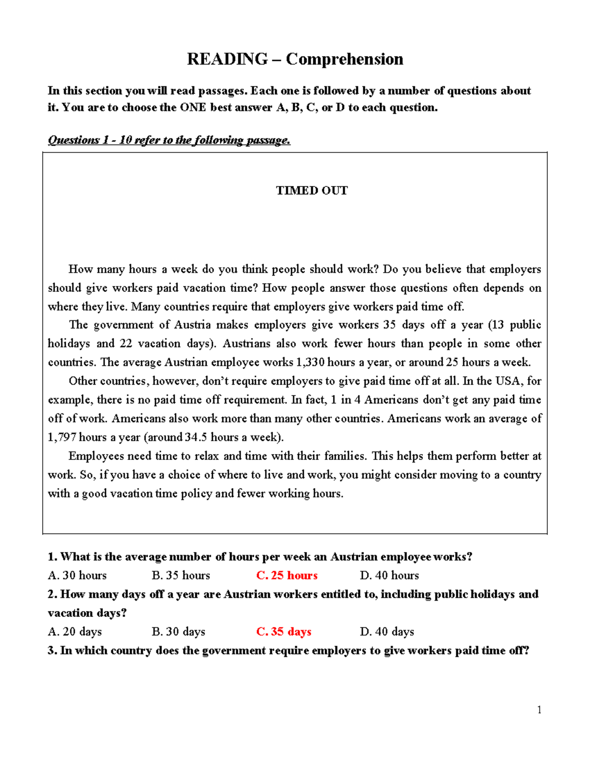 3- Reading Comprehension Practice: Understanding Texts and Questions ...