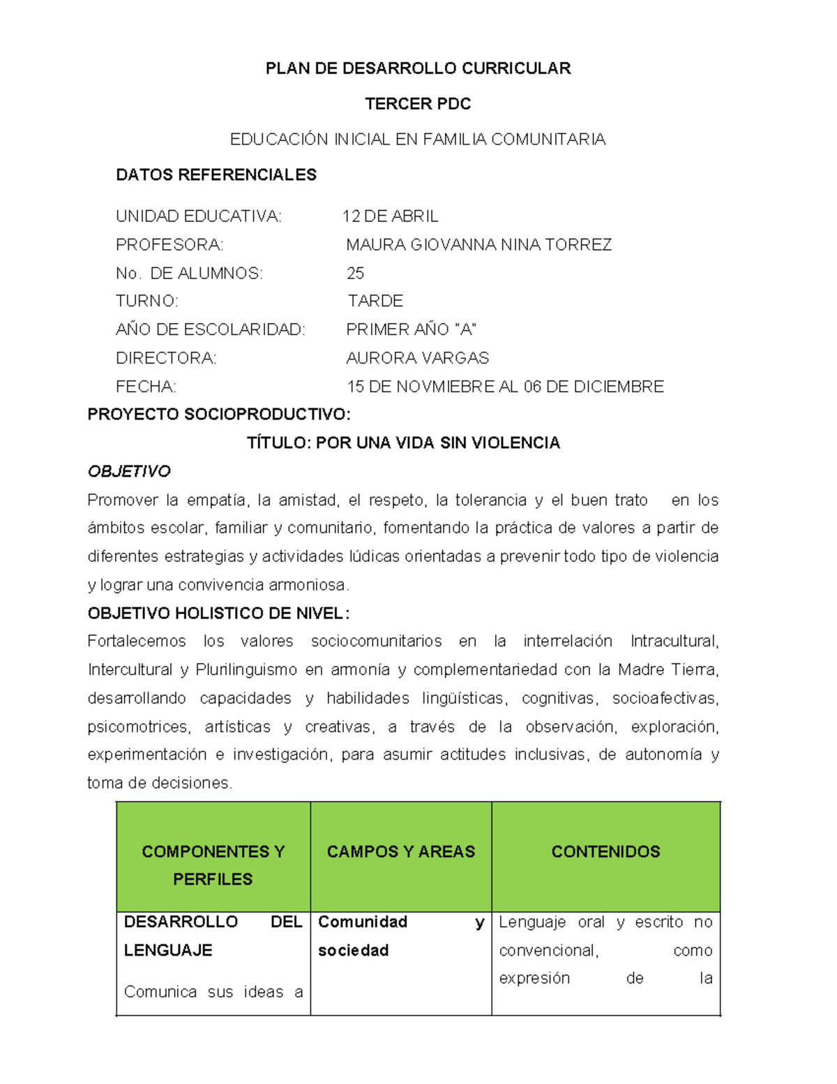 PLAN DE Desarrollo Curricular. tercer PDC docx - PLAN DE DESARROLLO ...
