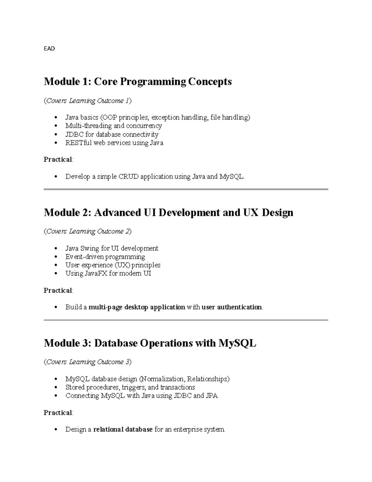 EAD - Enterprise Application Development: Comprehensive Java ...