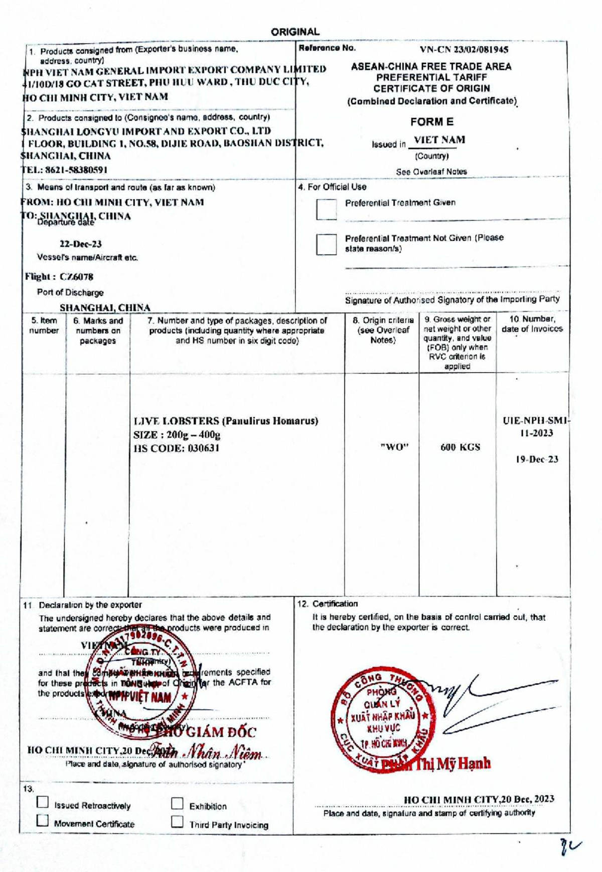 Preferential Tariff Certificate of Origin - NPH VIET NAM CO. - Studocu