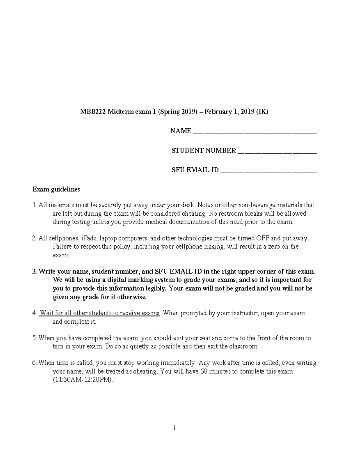 Midterm Exam MBB222 February 2019 Guidelines and Questions - Studocu