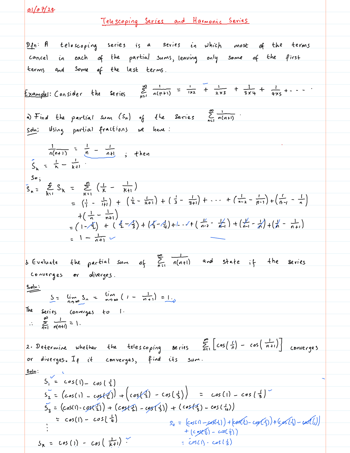 M196 Final Exam: Telescopic and Harmonic Series Convergence - Studocu