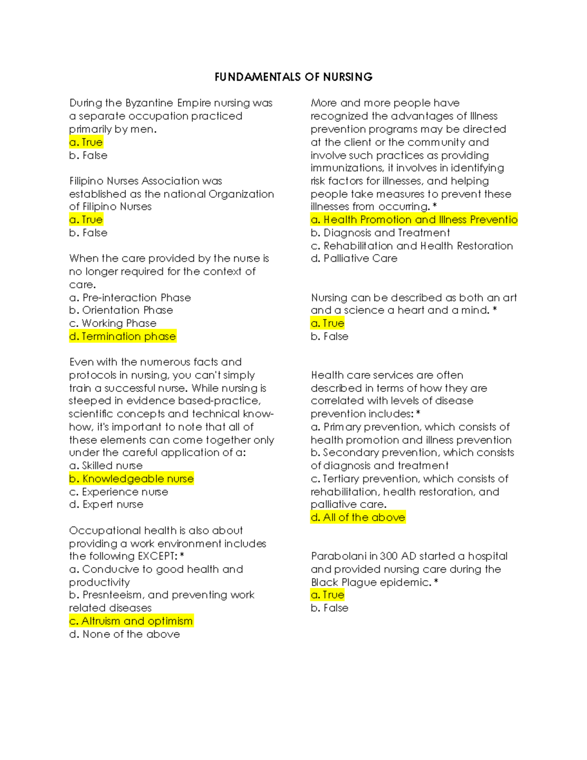 Fundamentals of Nursing - Exam 1 Study Guide and Review - Studocu