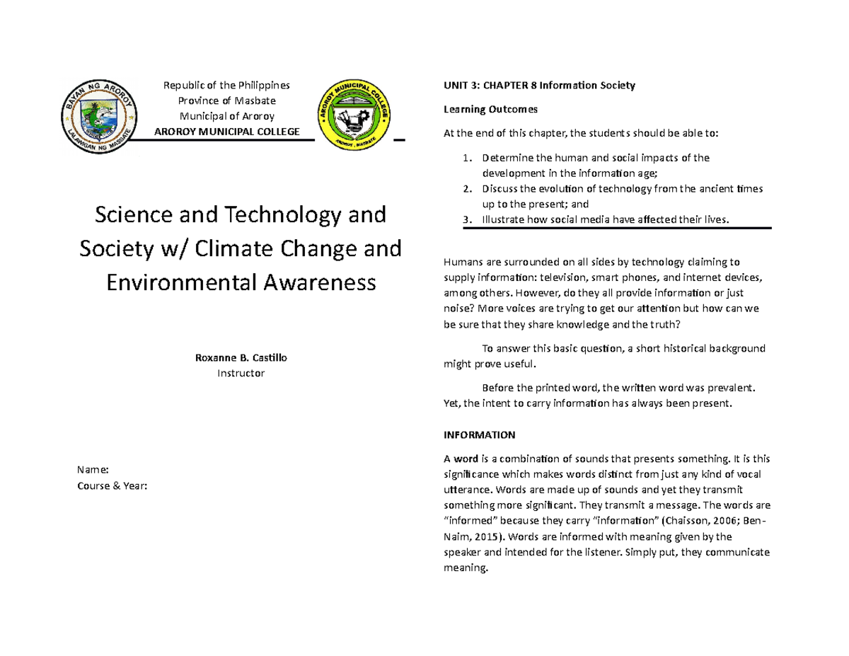STS-Finals-Module: Exploring Information Society, Biodiversity, and ...
