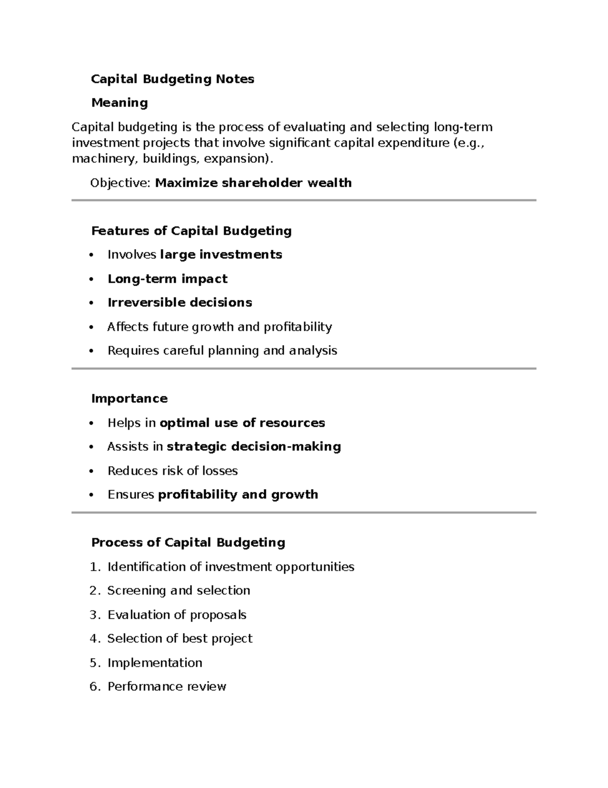 Capital Budgeting Notes: Key Concepts & Techniques - Studocu