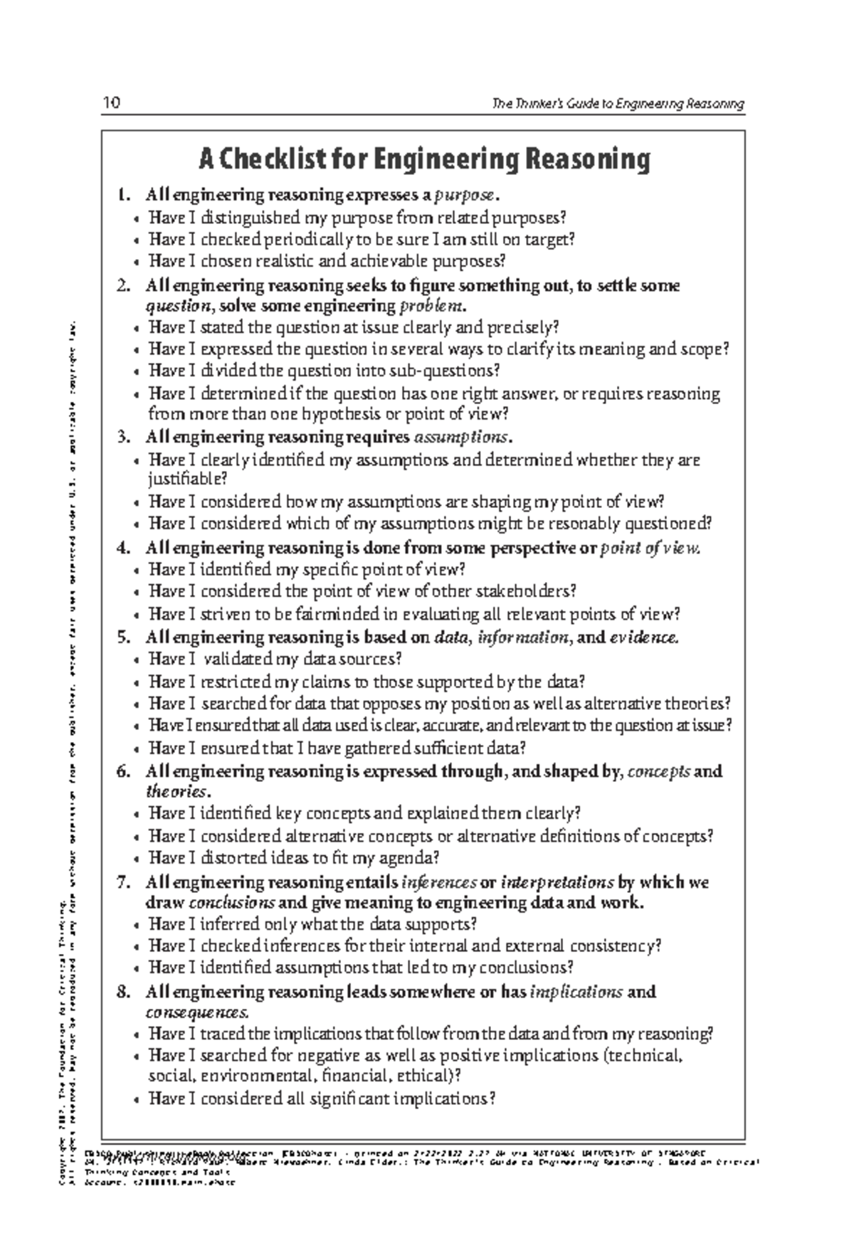 ENGR 101 - Week 3 Checklist for Effective Engineering Reasoning - Studocu