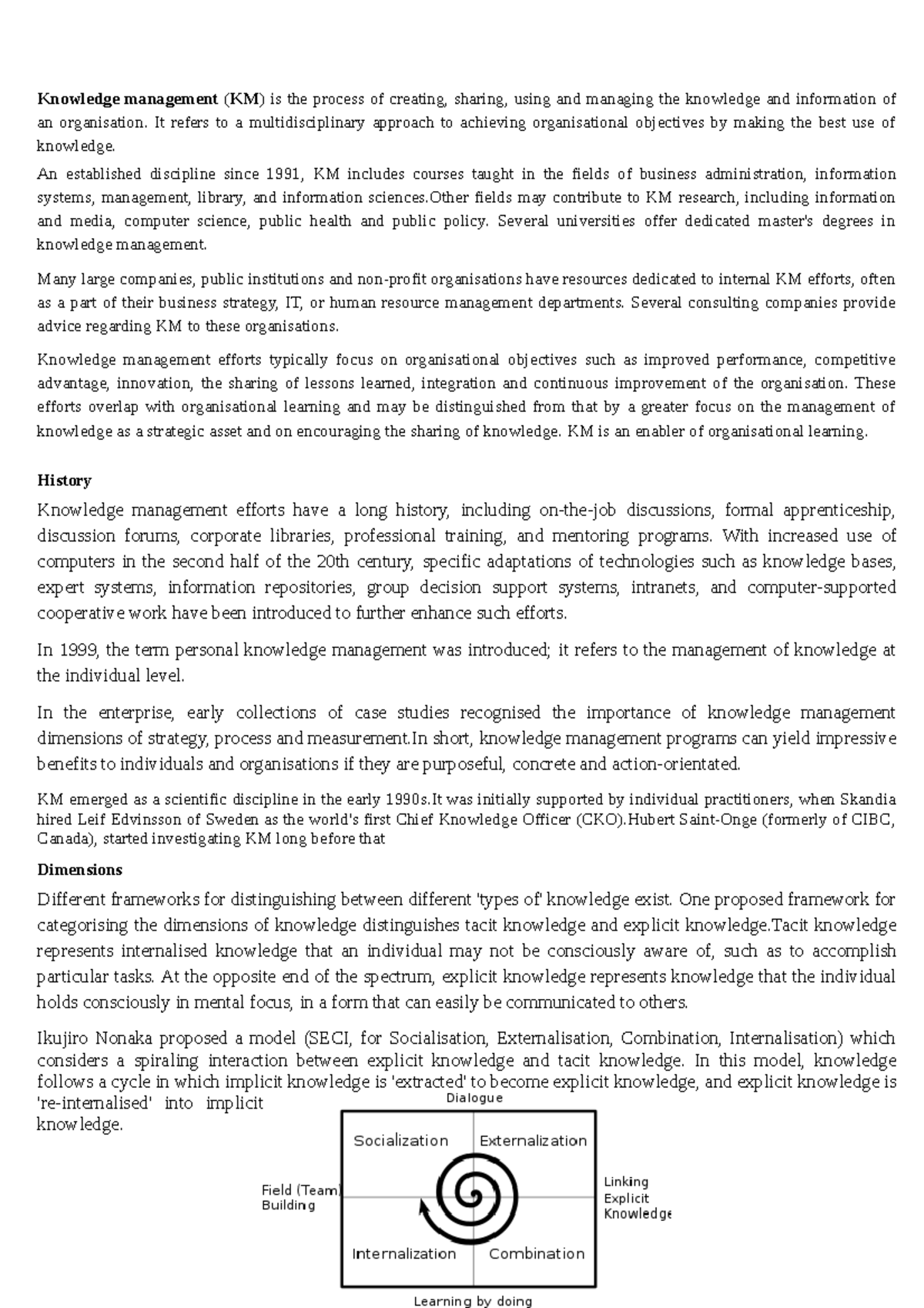 401274572 - Comprehensive Overview of Knowledge Management (KM) - Studocu