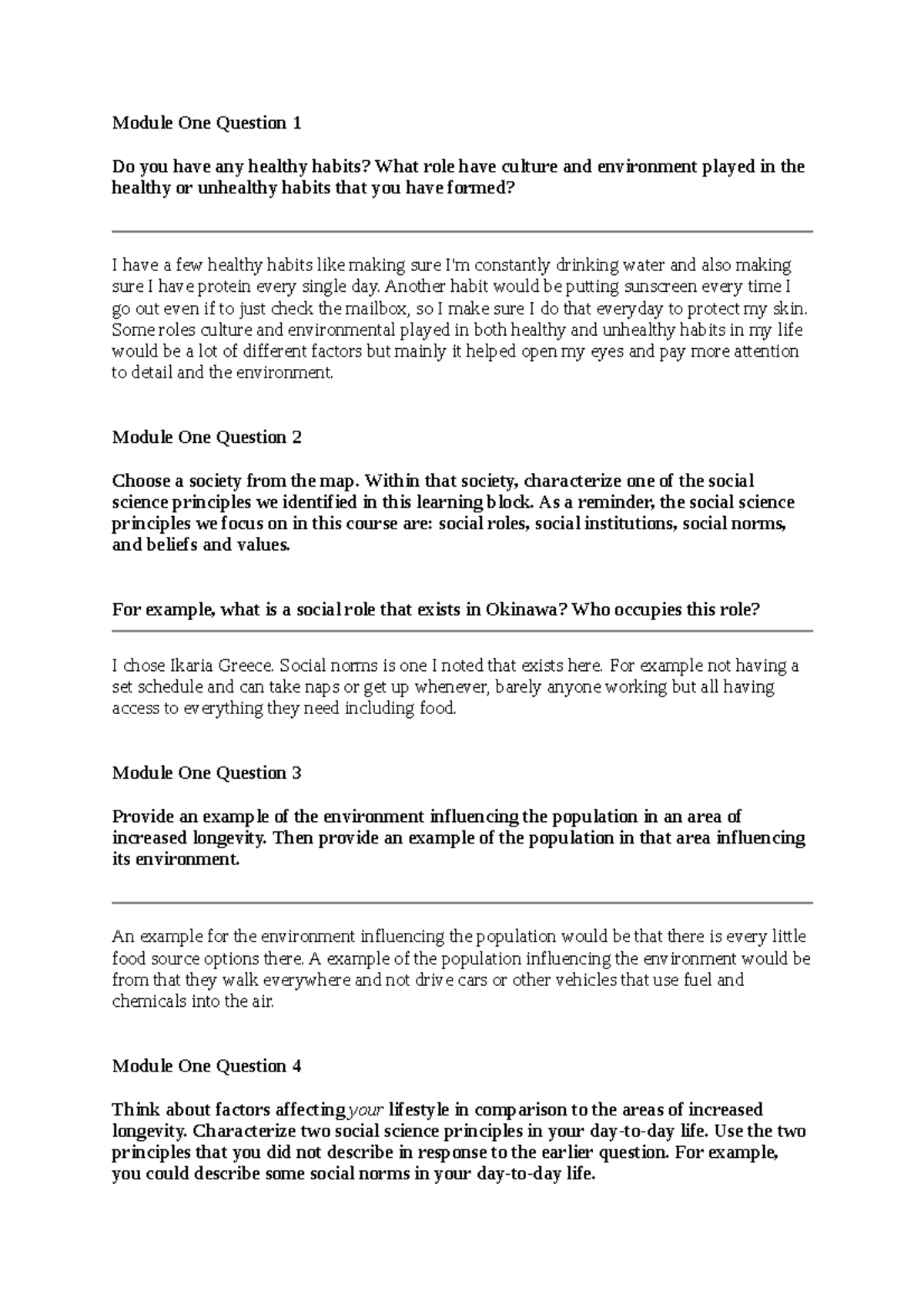 M1 social sci - Coursework - Module One Question 1 Do you have any ...