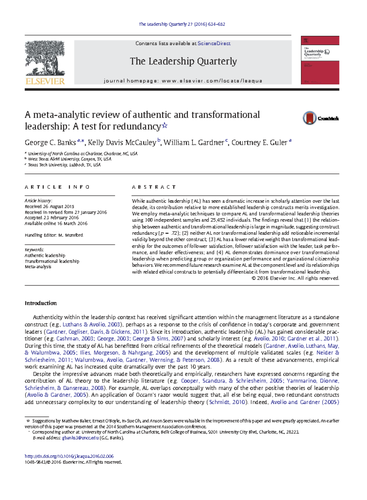 A Meta-Analytic Review of Authentic & Transformational Leadership ...