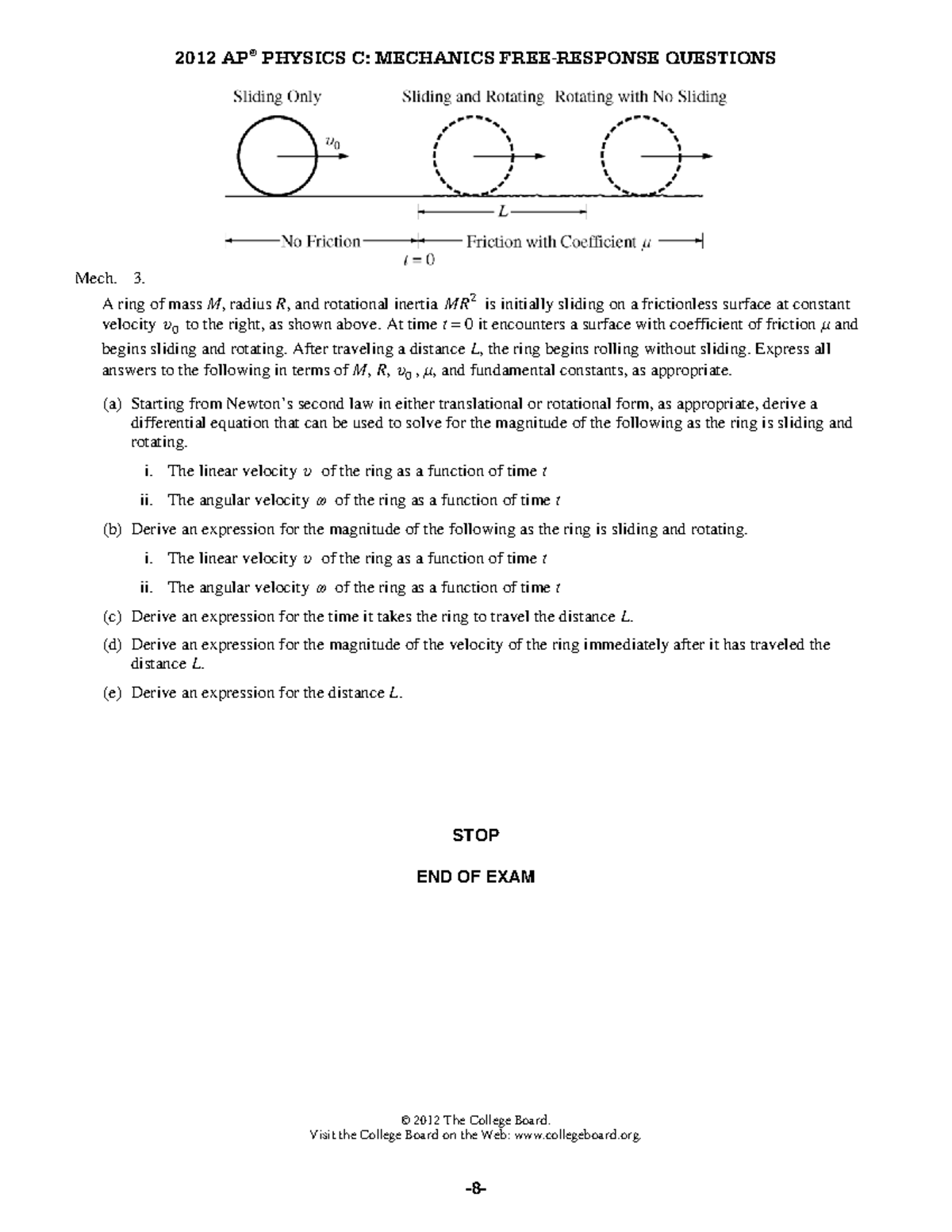AP® Physics C Mechanics 2012 Free-Response Qs and Solutions - Studocu