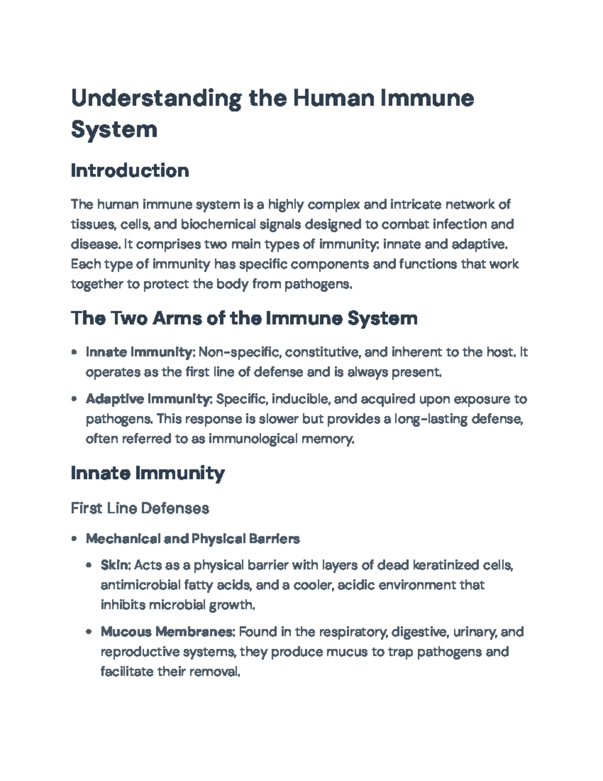 Understanding the Human Immune System: Innate and Adaptive Immunity ...