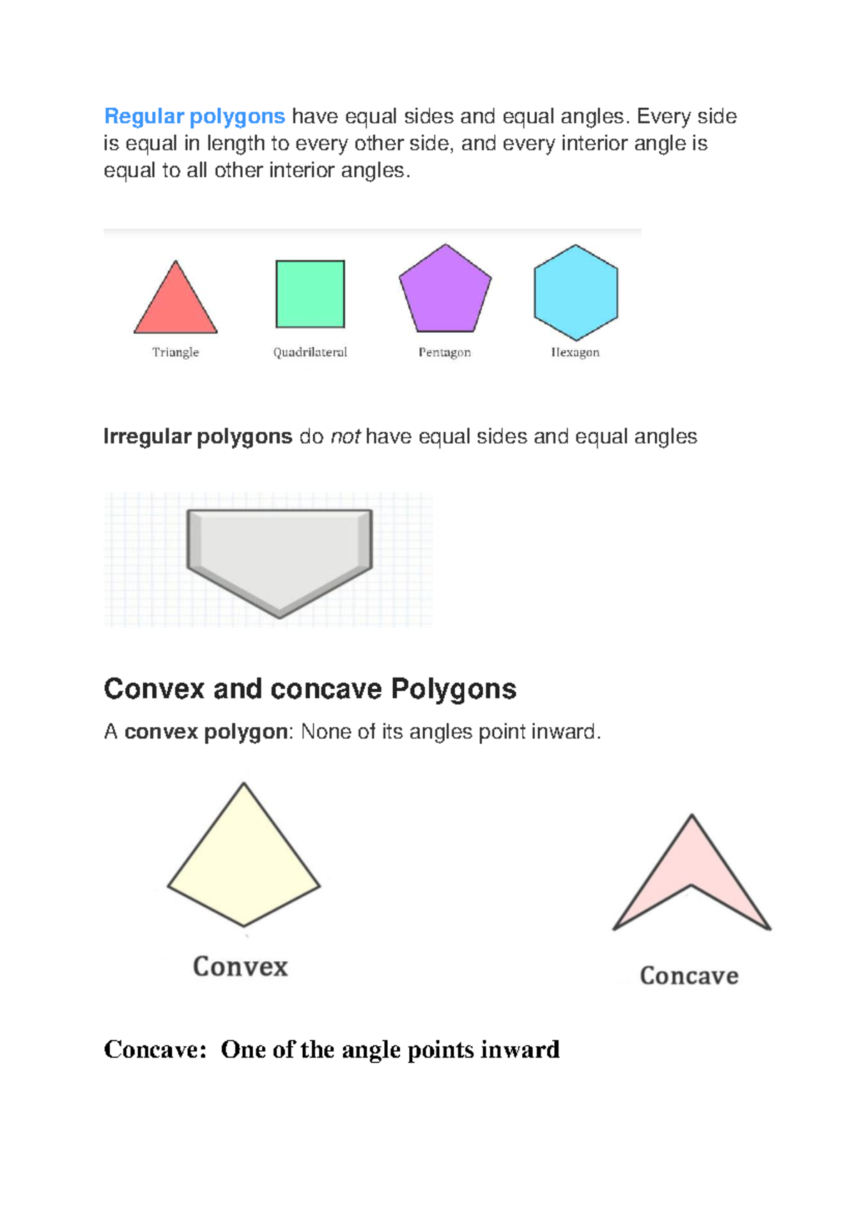 Polygons - ajdjlkdk - Regular polygons have equal sides and equal ...