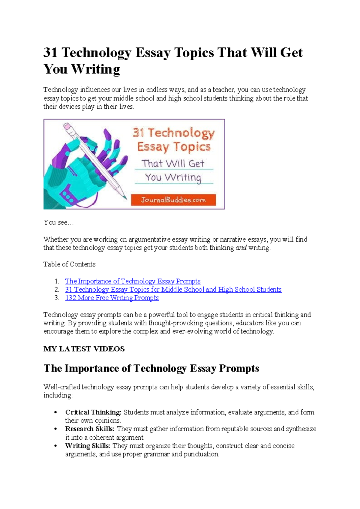 31 Engaging Technology Essay Topics for Students - Studocu