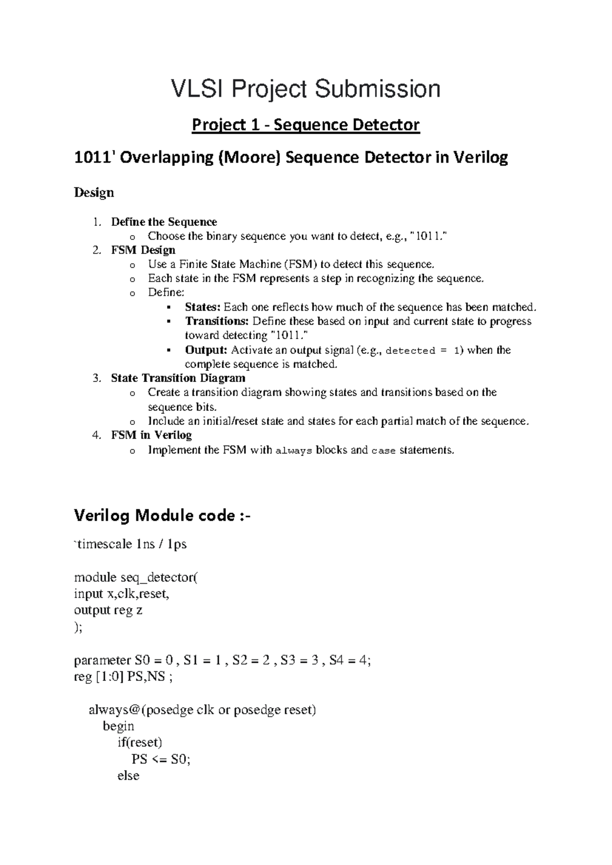 VLSI Project Submission: Verilog Implementation of Moore Sequence ...