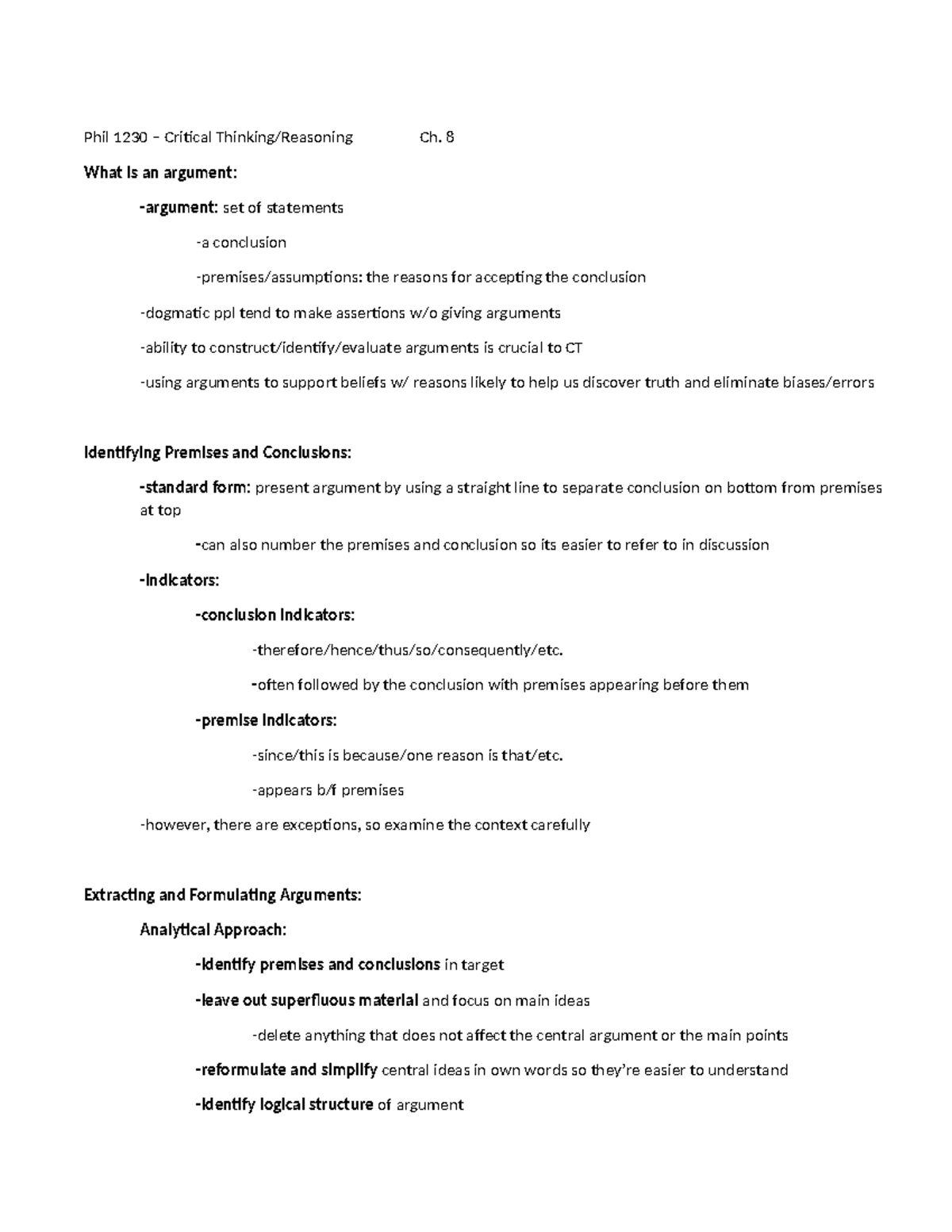 Phil 1230 - Critical Chapter 8: Understanding Arguments and Their ...