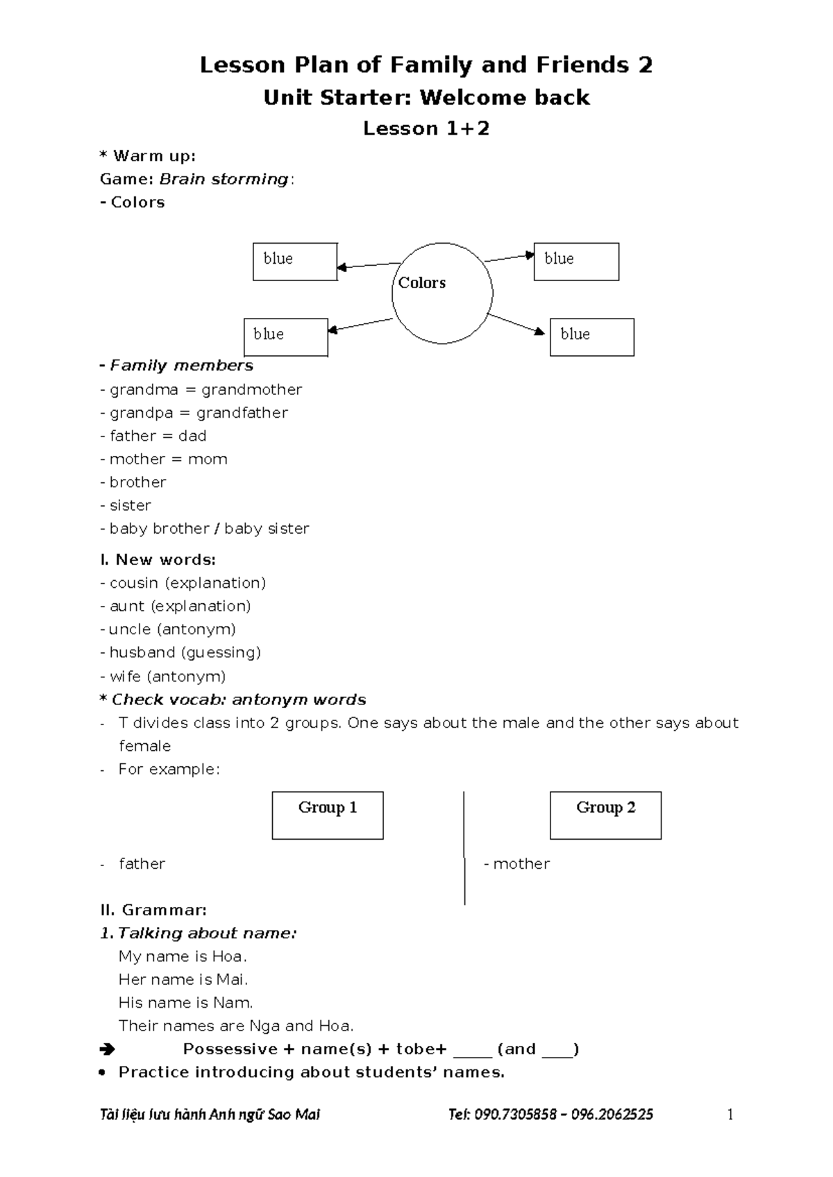 [LP] Family and Friends 2 Unit Starter: Welcome Back Lesson Plan - Studocu