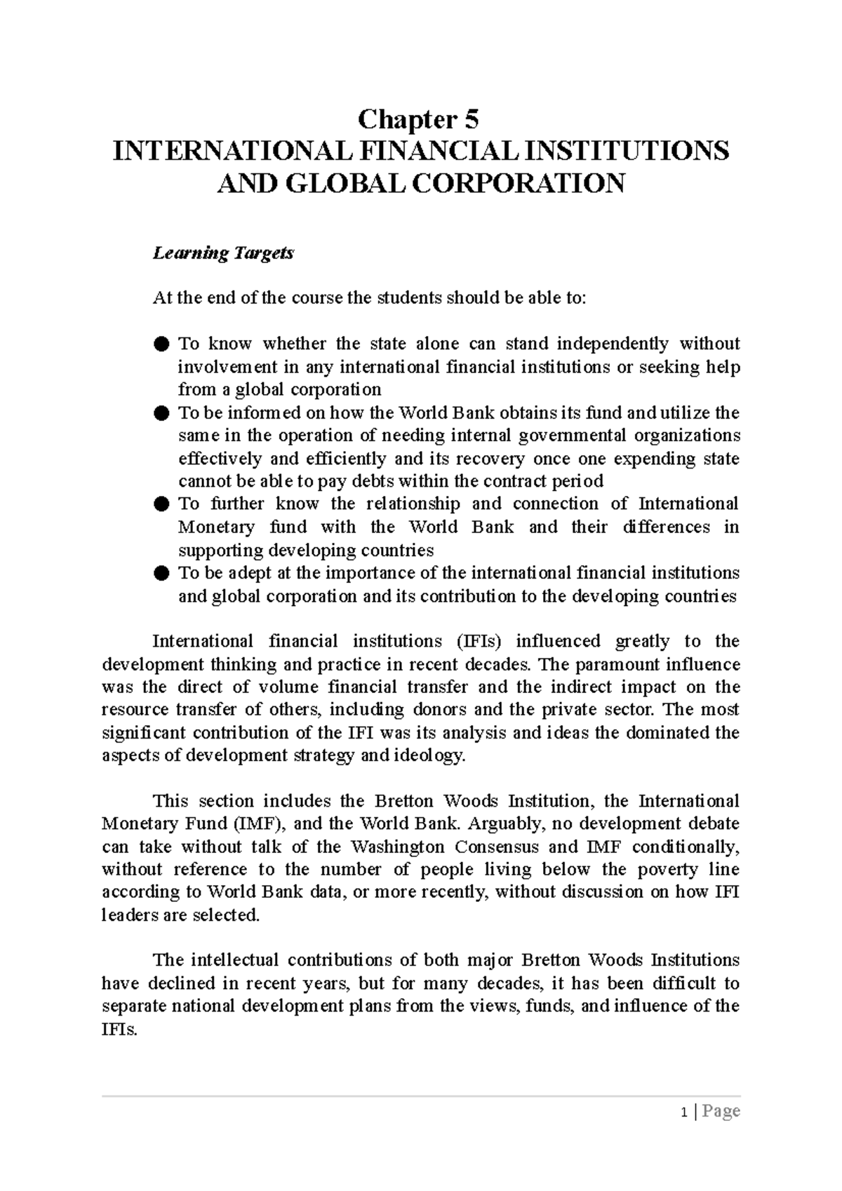 Chapter 5: Role of International Financial Institutions in Global ...