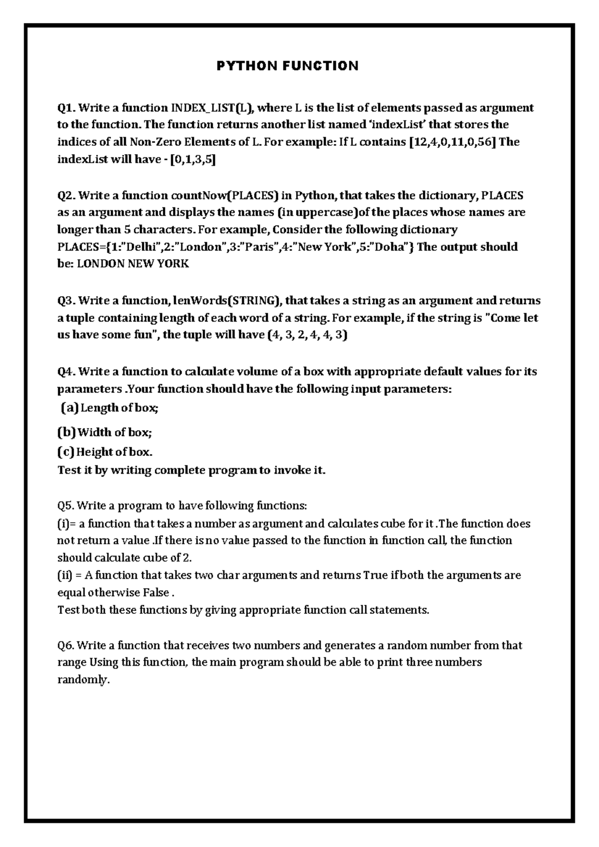Class-12 Python Function Program: Exercises and Solutions - Studocu