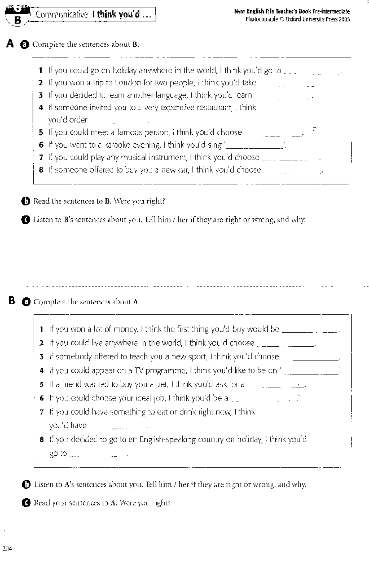 Second Conditional Speaking Exercises - New English File 1A - Studocu