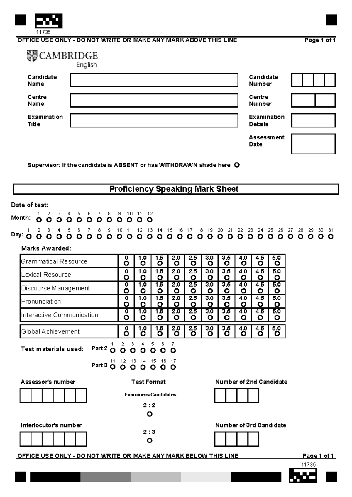 C2 Proficiency Speaking Mark Sheet - Assessment Details 11735 - Studocu