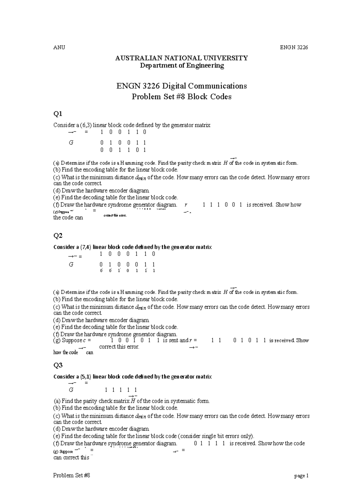 ENGN 3226 Final Exam: Solved Problems on Block Codes and Cyclic Codes ...