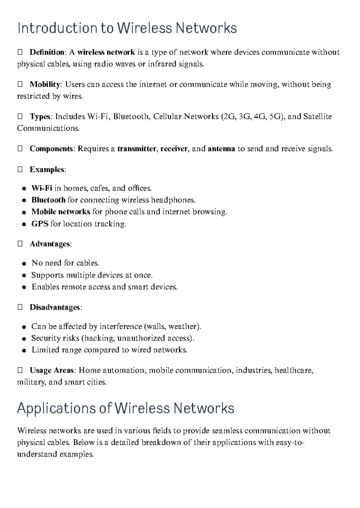Wireless Networks Overview: Types, Applications, and Challenges - Studocu