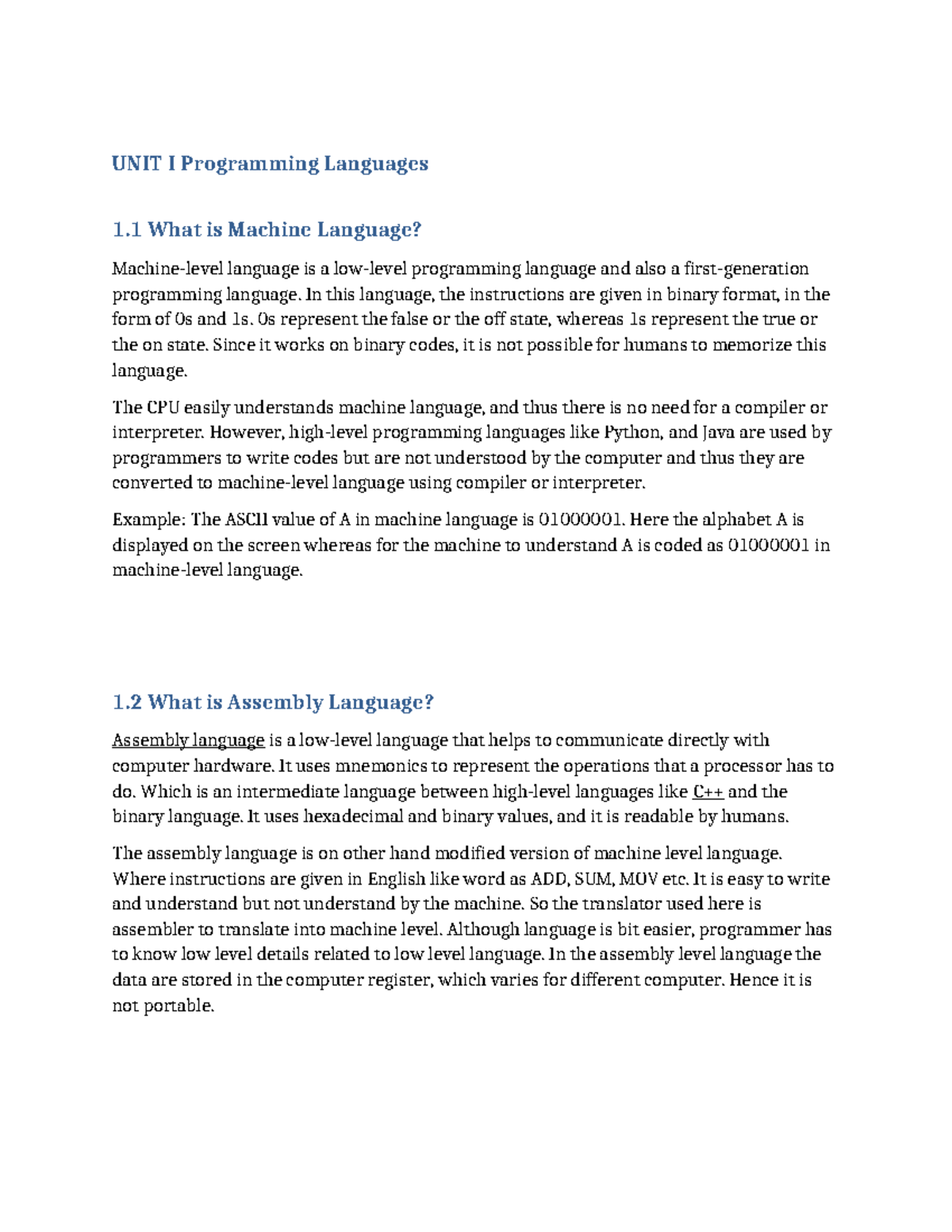 C Programming (CS101) Full Syllabus Overview - Studocu