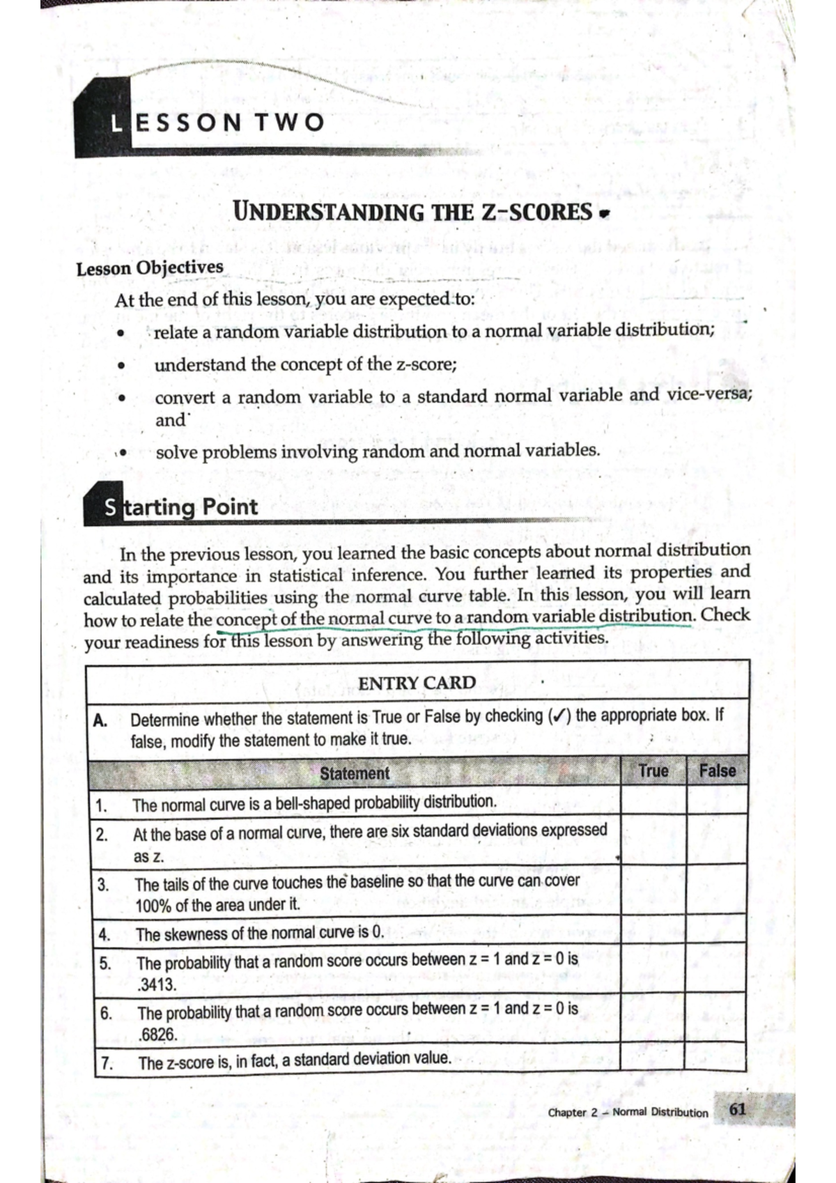 Understanding Normal Distribution and Z Scores: Lesson 2 Objectives ...